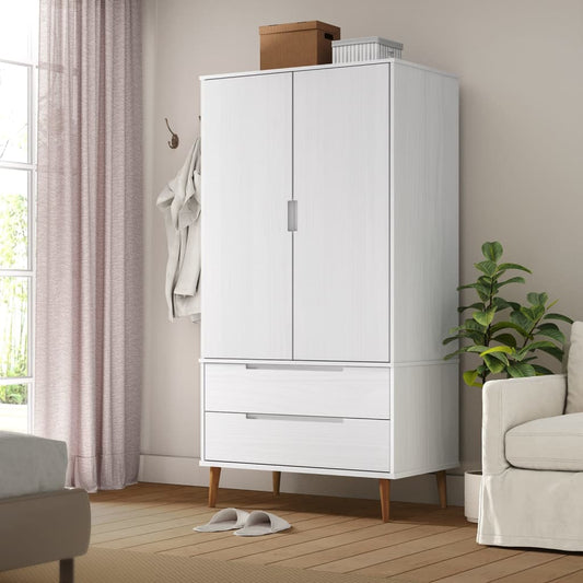 Armadio MOLDE Bianco 90x55x175 cm in Legno Massello di Pino - homemem39