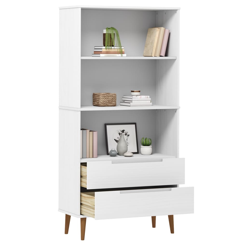 Libreria MOLDE Bianca 85x35x170,5 cm in Legno Massello di Pino | homemem39