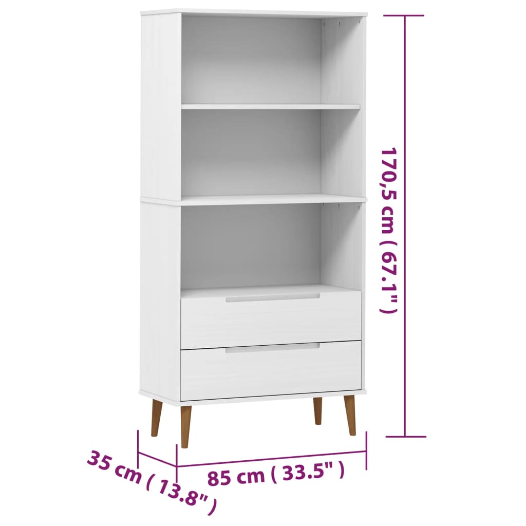 Libreria MOLDE Bianca 85x35x170,5 cm in Legno Massello di Pino | homemem39