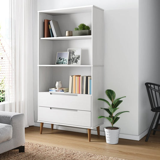Libreria MOLDE Bianca 85x35x170,5 cm in Legno Massello di Pino | homemem39