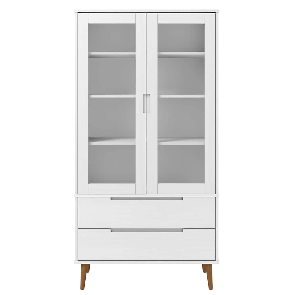 Vetrina MOLDE Bianca 90x35x175 cm in Legno Massello di Pino
