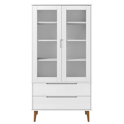Vetrina MOLDE Bianca 90x35x175 cm in Legno Massello di Pino