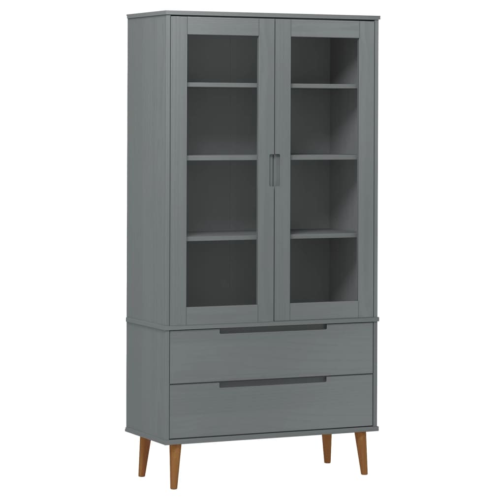 Vetrina MOLDE Grigia 90x35x175 cm in Legno Massello di Pino | homemem39