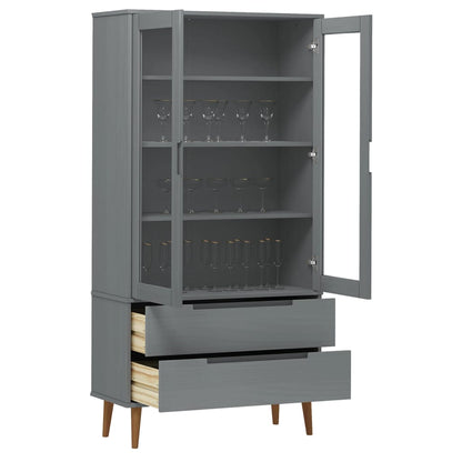 Vetrina MOLDE Grigia 90x35x175 cm in Legno Massello di Pino | homemem39