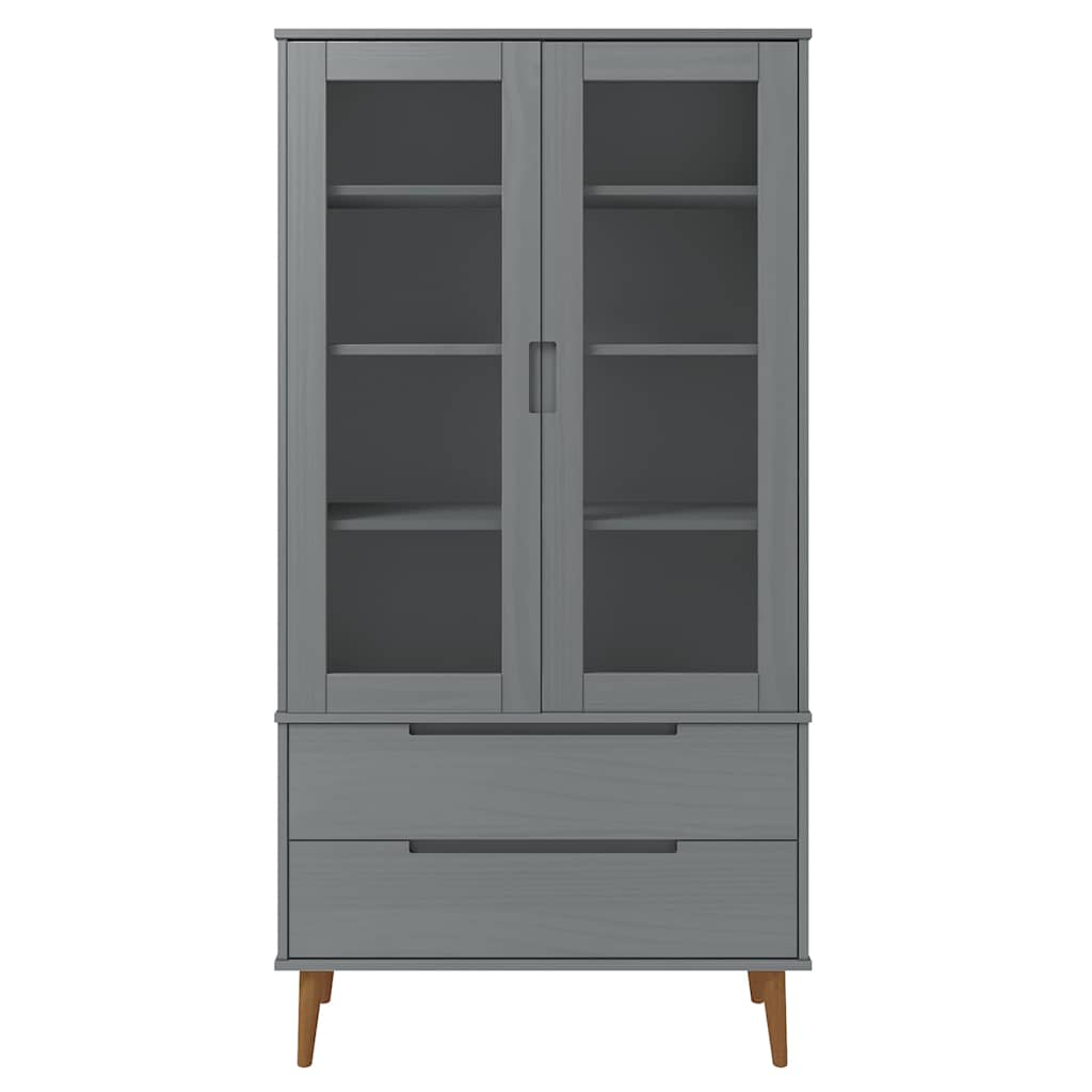 Vetrina MOLDE Grigia 90x35x175 cm in Legno Massello di Pino