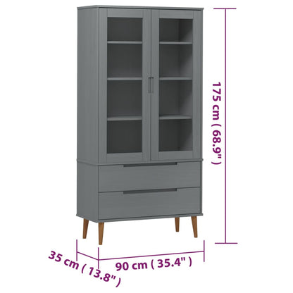 Vetrina MOLDE Grigia 90x35x175 cm in Legno Massello di Pino | homemem39
