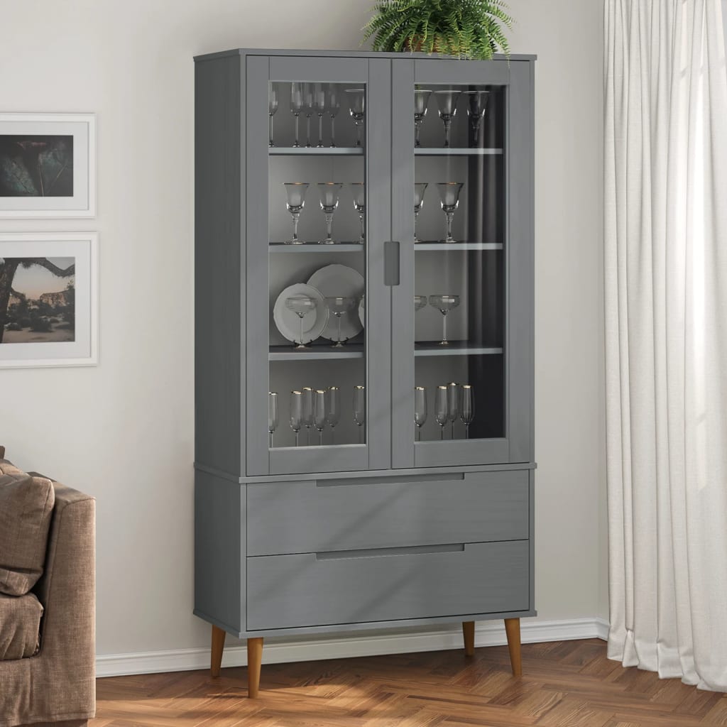 Vetrina MOLDE Grigia 90x35x175 cm in Legno Massello di Pino | homemem39