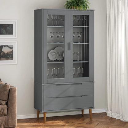 Vetrina MOLDE Grigia 90x35x175 cm in Legno Massello di Pino | homemem39