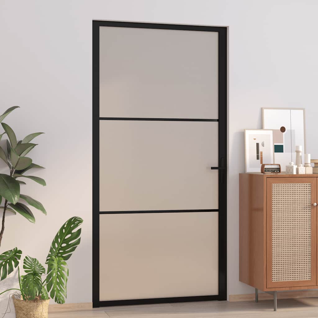 Porta Interna 102,5x201,5 cm Nero Opaco in Vetro e Alluminio | homemem39