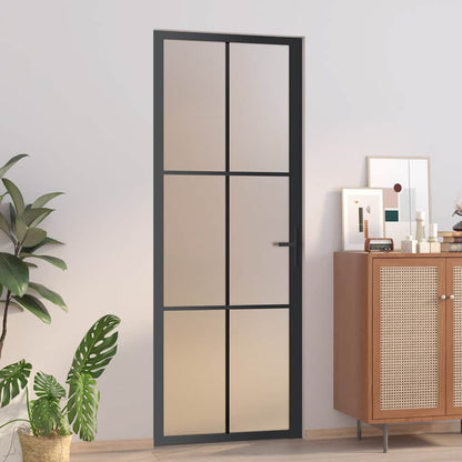 Porta Interna 76x201,5 cm Nero Opaco Vetro e Alluminio | homemem39