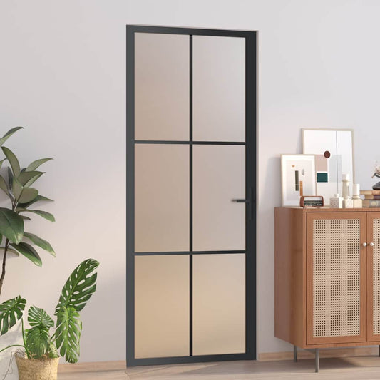 Porta Interna 83x201,5 cm Nero Opaco Vetro e Alluminio - homemem39