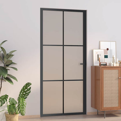 Porta Interna 93x201,5 cm Nero Opaco Vetro e Alluminio | homemem39