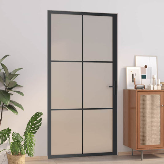 Porta Interna 102,5x201,5 cm Nero Opaco in Vetro e Alluminio - homemem39