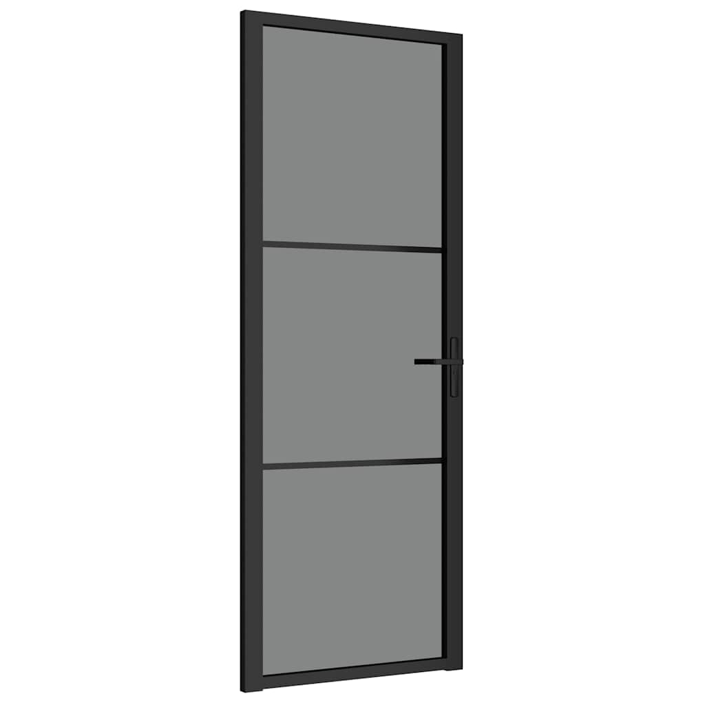 Porta Interna 76x201,5 cm Nero Opaco Vetro ESG e Alluminio | homemem39