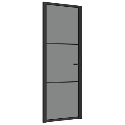 Porta Interna 76x201,5 cm Nero Opaco Vetro ESG e Alluminio | homemem39