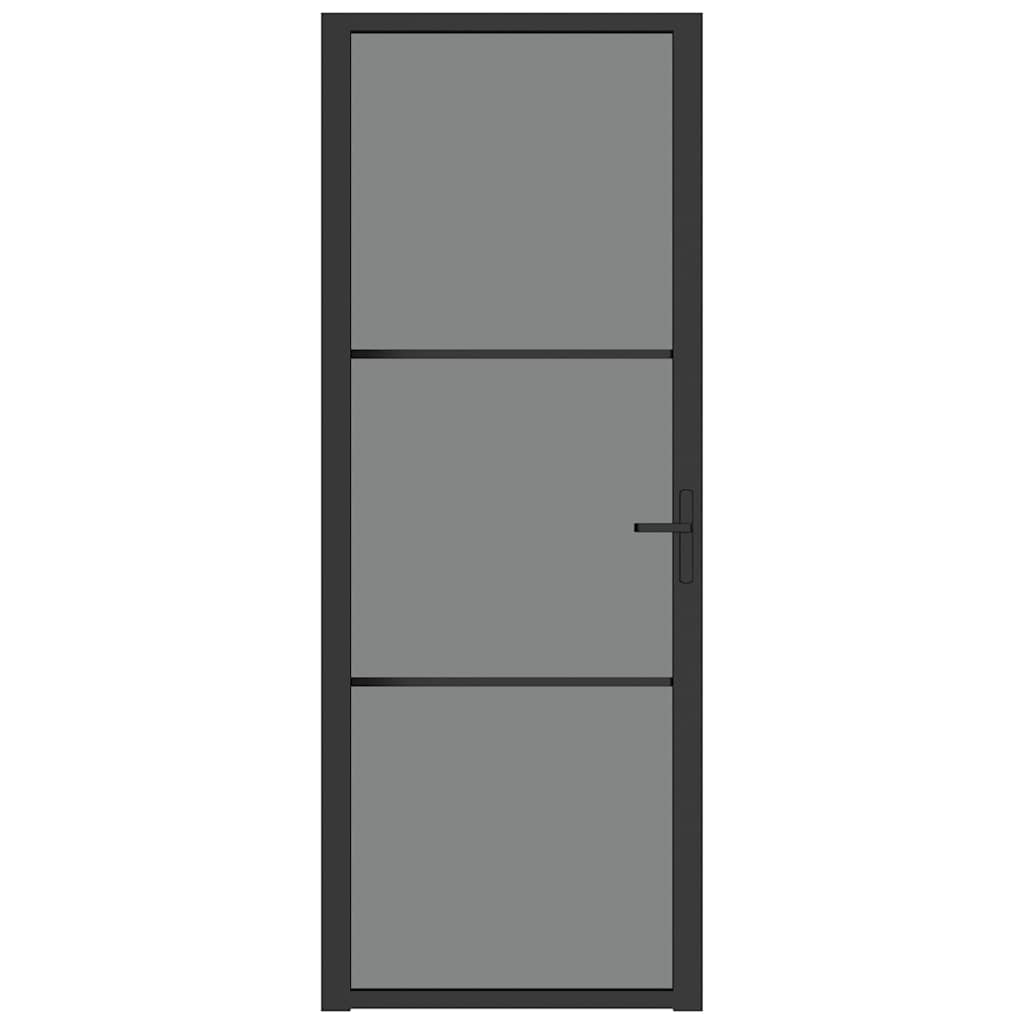 Porta Interna 76x201,5 cm Nero Opaco Vetro ESG e Alluminio | homemem39