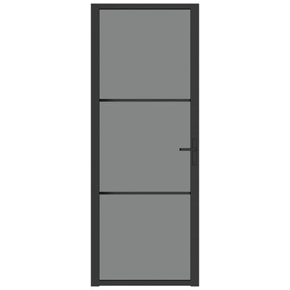 Porta Interna 76x201,5 cm Nero Opaco Vetro ESG e Alluminio | homemem39