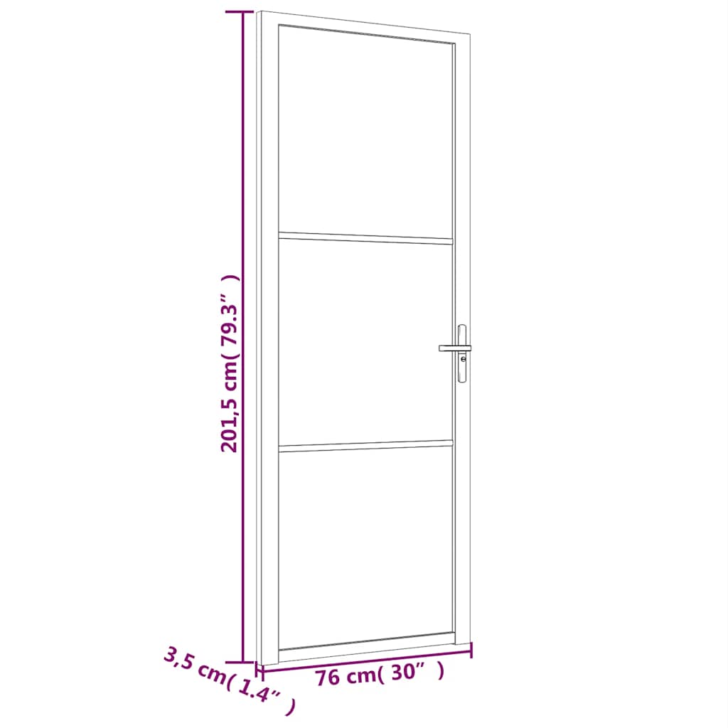 Porta Interna 76x201,5 cm Nero Opaco Vetro ESG e Alluminio | homemem39