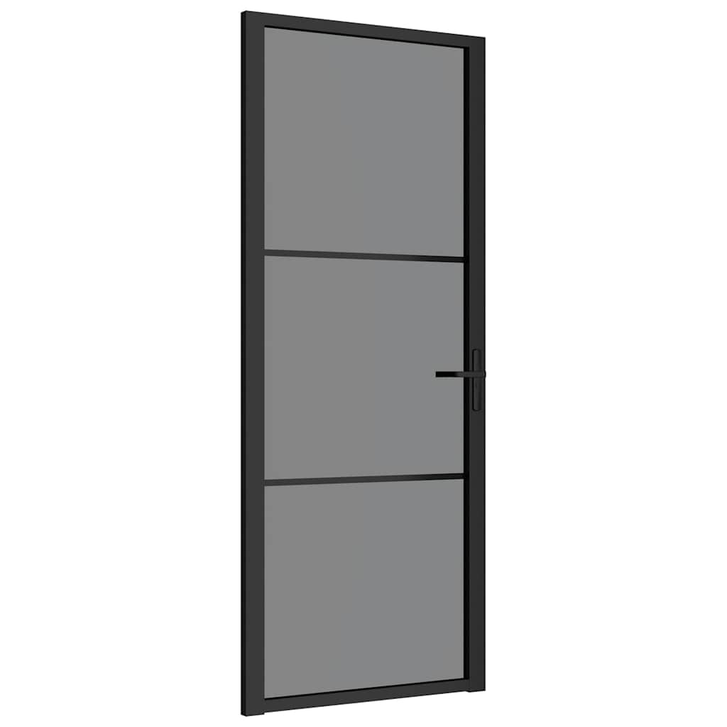Porta Interna 83x201,5 cm Nero Opaco Vetro ESG e Alluminio | homemem39