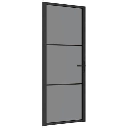 Porta Interna 83x201,5 cm Nero Opaco Vetro ESG e Alluminio | homemem39