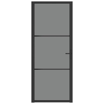 Porta Interna 83x201,5 cm Nero Opaco Vetro ESG e Alluminio | homemem39