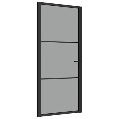Porta Interna 93x201,5 cm Nera in Vetro ESG e Alluminio | homemem39