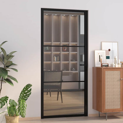 Porta Interna 93x201,5 cm Nera in Vetro ESG e Alluminio | homemem39
