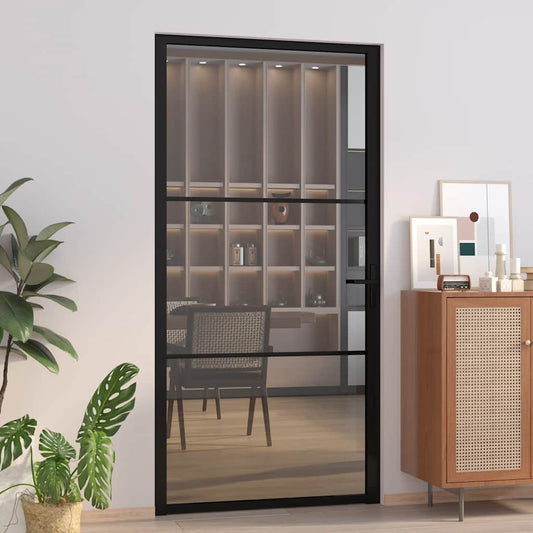 Porta Interna 102,5x201,5 cm Nera in Vetro ESG e Alluminio - homemem39