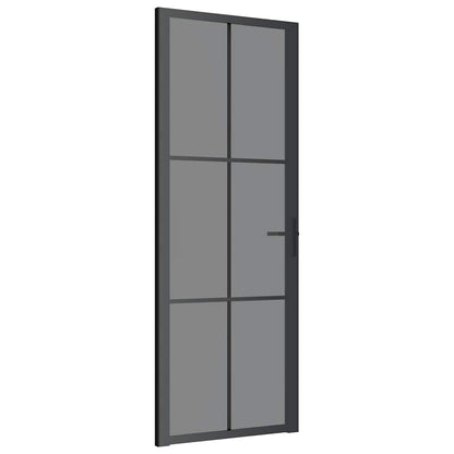 Porta Interna 76x201,5 cm Nera in Vetro ESG e Alluminio | homemem39