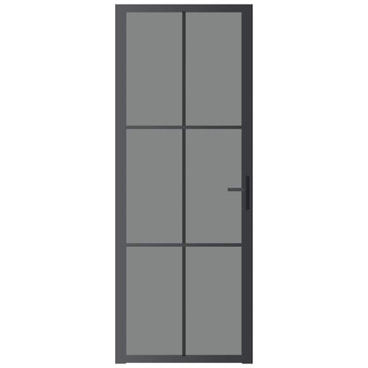 Porta Interna 76x201,5 cm Nera in Vetro ESG e Alluminio | homemem39