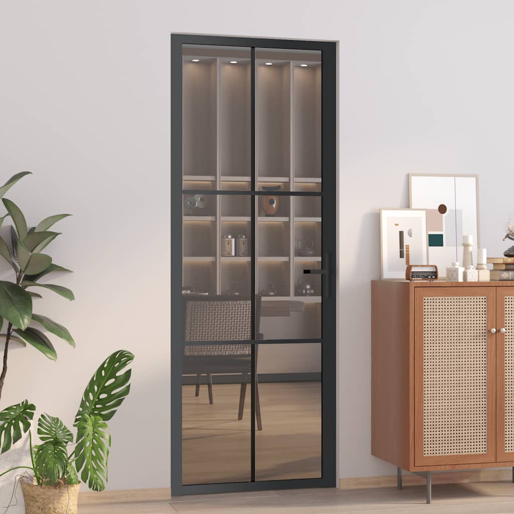 Porta Interna 76x201,5 cm Nera in Vetro ESG e Alluminio | homemem39