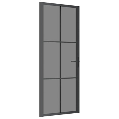 Porta Interna 83x201,5 cm Nera in Vetro ESG e Alluminio