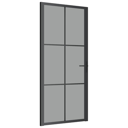 Porta Interna 93x201,5 cm Nera in Vetro ESG e Alluminio | homemem39