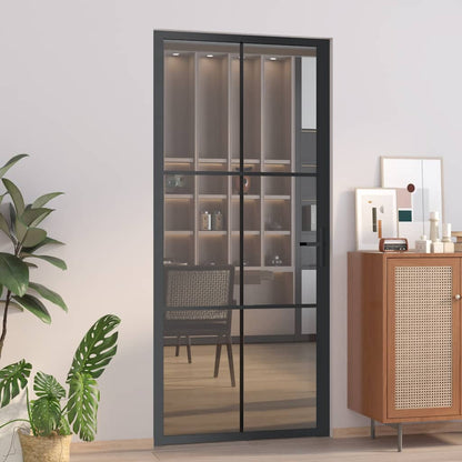 Porta Interna 93x201,5 cm Nera in Vetro ESG e Alluminio | homemem39