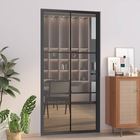 Porta Interna 102,5x201,5 cm Nera in Vetro ESG e Alluminio - homemem39