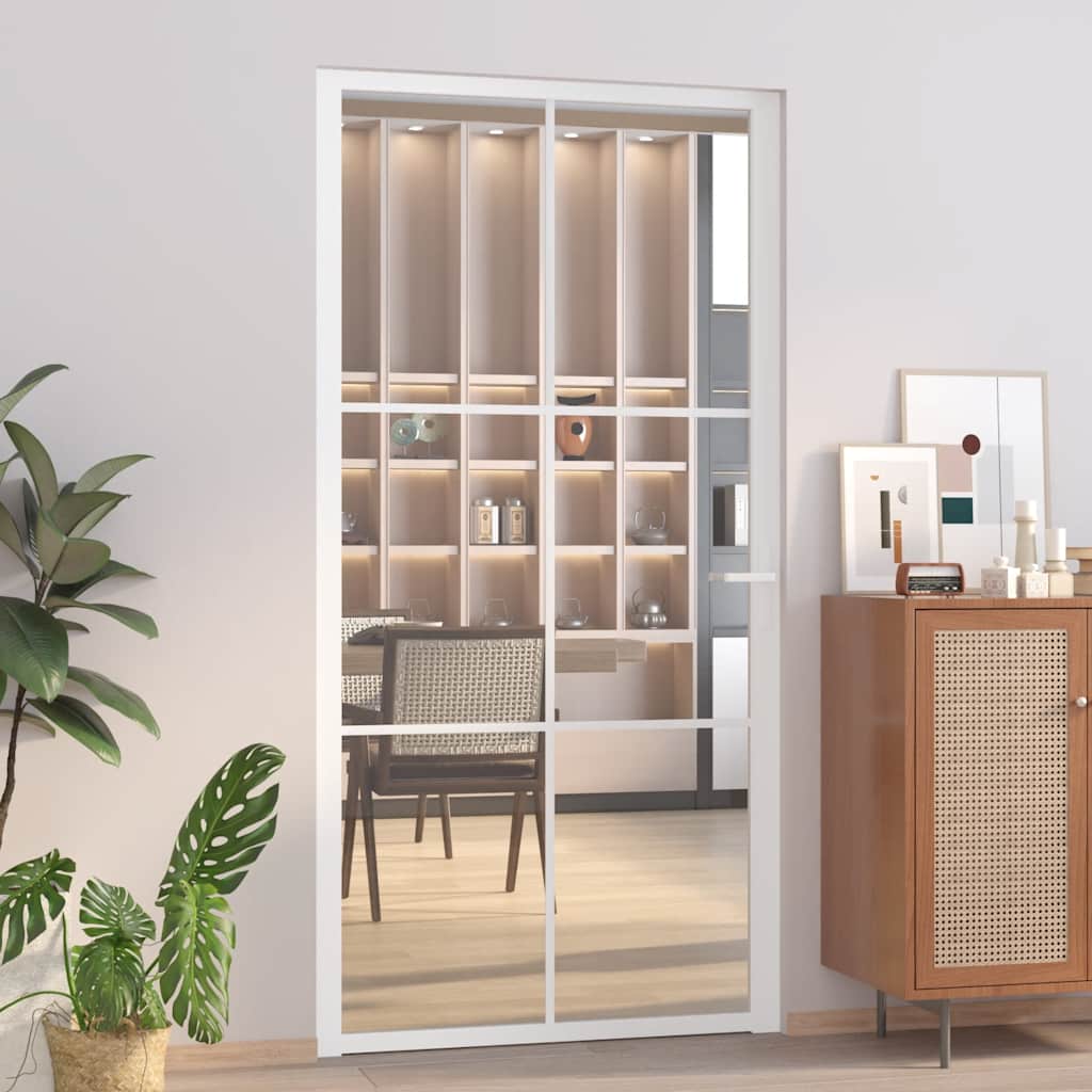 Porta Interna 102,5x201,5 cm Bianca in Vetro ESG e Alluminio | homemem39