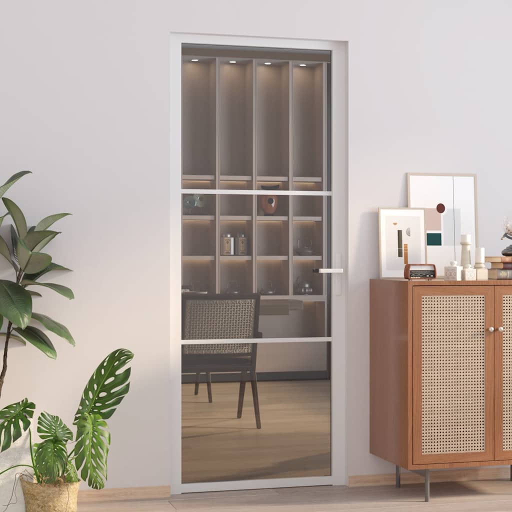 Porta Interna 83x201,5 cm Bianca in Vetro ESG e Alluminio | homemem39