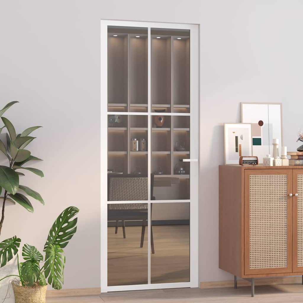 Porta Interna 76x201,5 cm Bianca in Vetro ESG e Alluminio | homemem39
