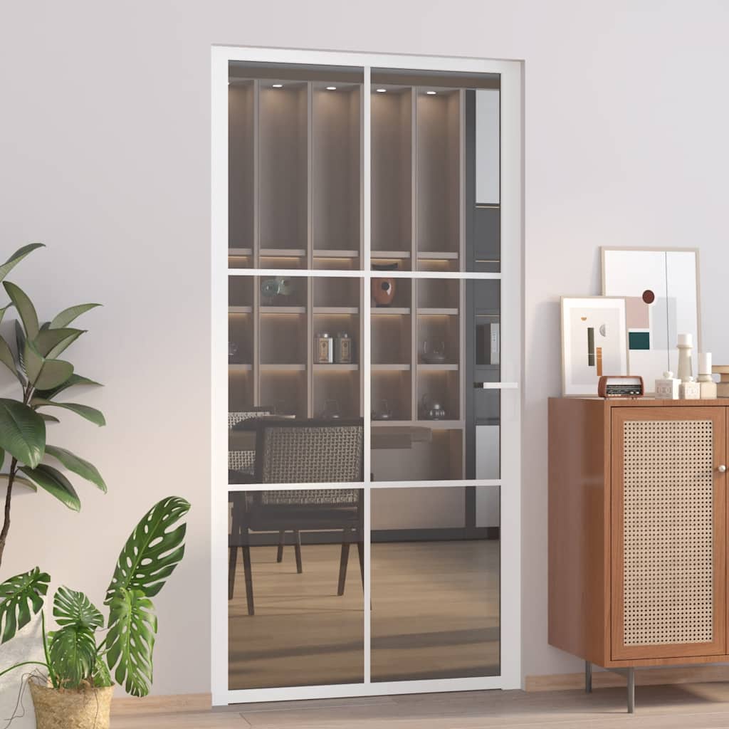 Porta Interna 102,5x201,5 cm Bianca in Vetro ESG e Alluminio | homemem39