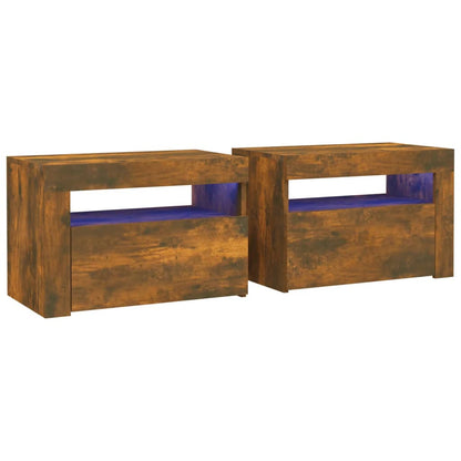 Comodini 2 pz con Luci LED Rovere Fumo 60x35x40 cm