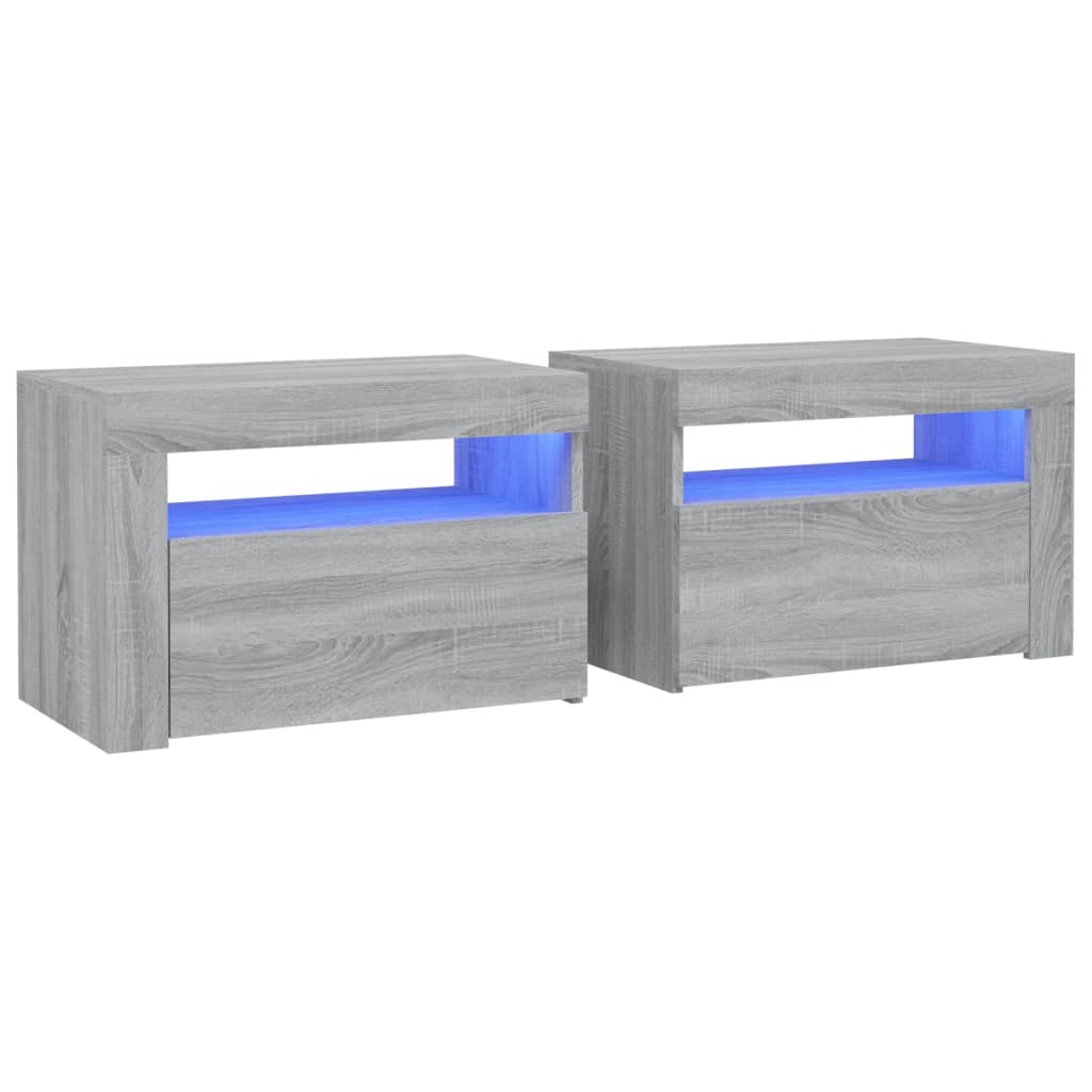 Comodini 2 pz con Luci LED Grigio Sonoma 60x35x40 cm | homemem39