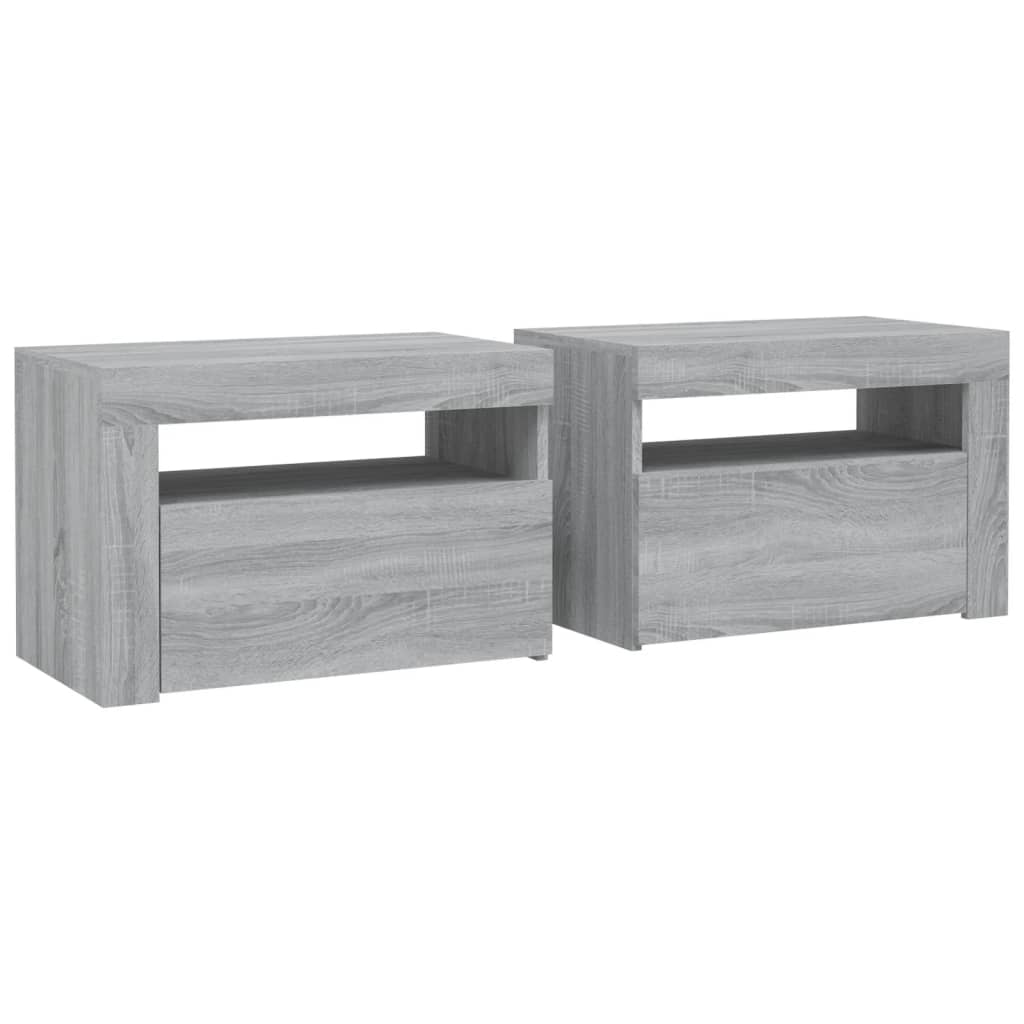 Comodini 2 pz con Luci LED Grigio Sonoma 60x35x40 cm | homemem39