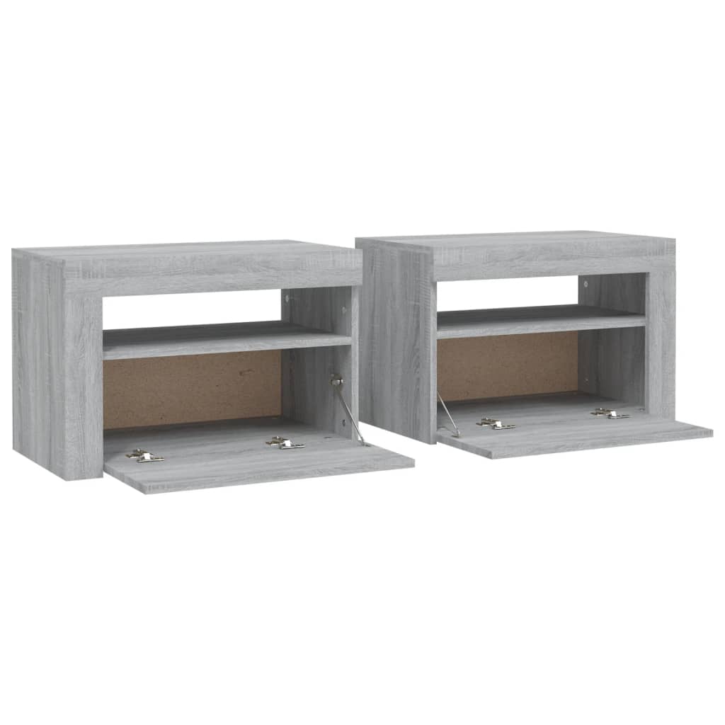 Comodini 2 pz con Luci LED Grigio Sonoma 60x35x40 cm | homemem39