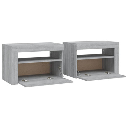 Comodini 2 pz con Luci LED Grigio Sonoma 60x35x40 cm | homemem39
