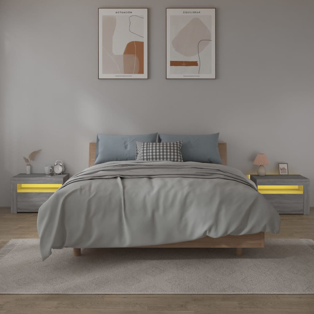 Comodini 2 pz con Luci LED Grigio Sonoma 60x35x40 cm - homemem39