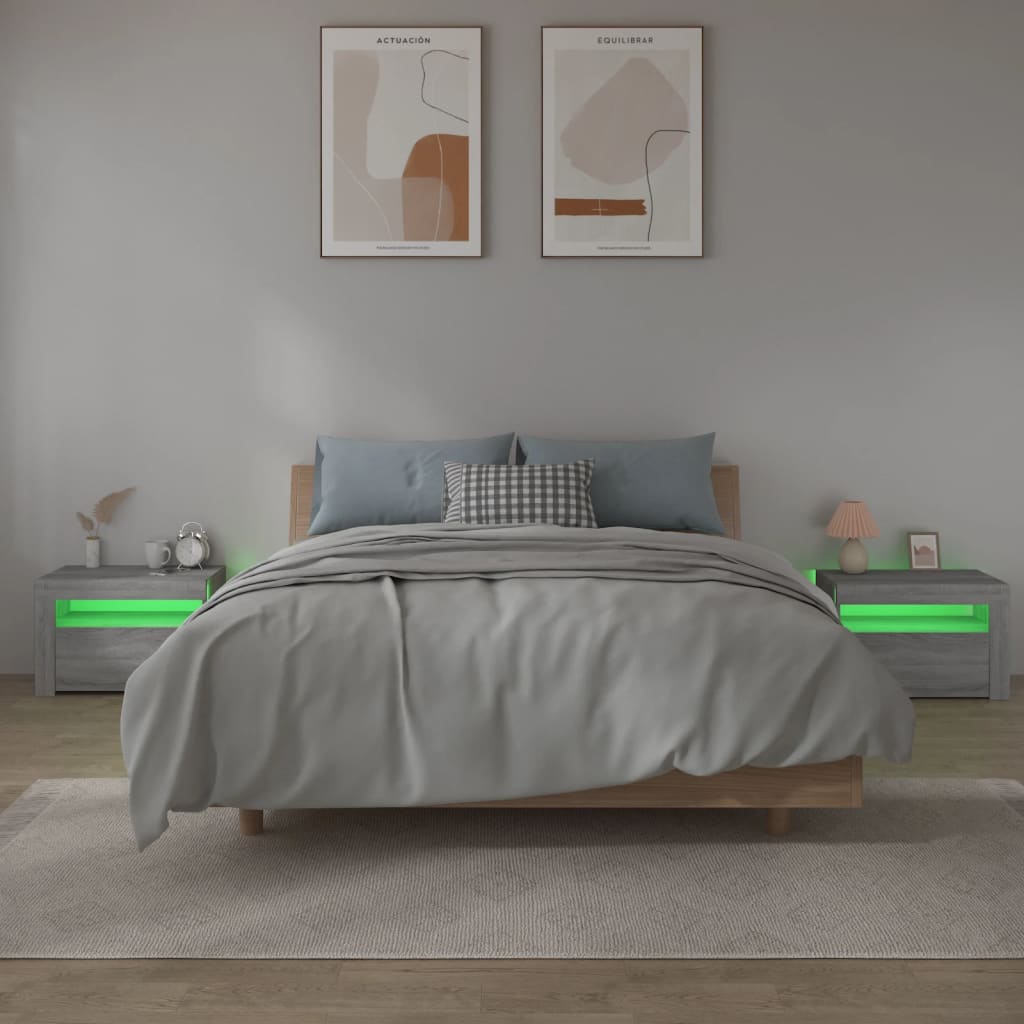 Comodini 2 pz con Luci LED Grigio Sonoma 60x35x40 cm | homemem39