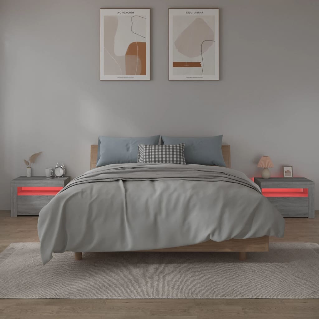 Comodini 2 pz con Luci LED Grigio Sonoma 60x35x40 cm | homemem39