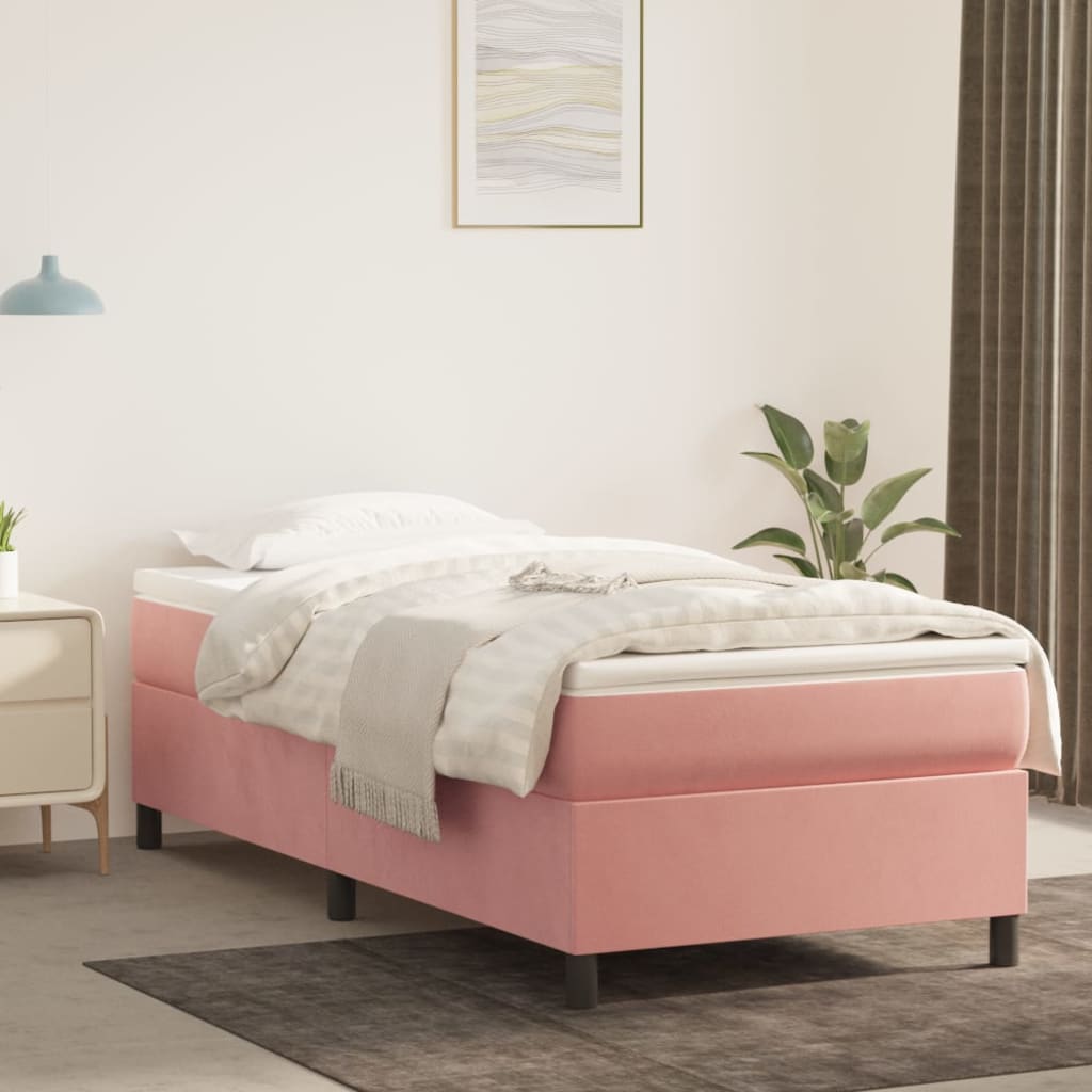 Giroletto a Molle con Materasso Rosa 90x200 cm in Velluto | homemem39