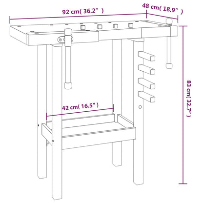 Banco da Lavoro con Morse 92x48x83 cm Legno Massello di Acacia - homemem39