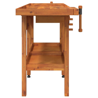 Banco Lavoro Cassetti e Morse 162x62x83cm Legno Massello Acacia - homemem39